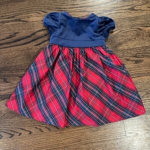 Max Studio Blue and Red Velvet and Plaid Occasion Dress